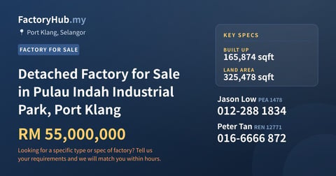 Factory For Sale - Detached Factory for Sale in Pulau Indah Industrial Park, Port Klang - Port Klang, Selangor