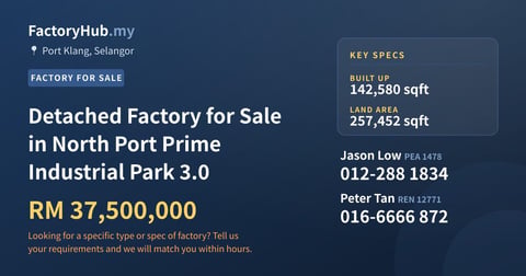 Factory For Sale - Detached Factory for Sale in North Port Prime Industrial Park 3.0 - Port Klang, Selangor