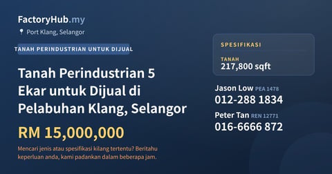 Tanah Untuk Dijual - Tanah Perindustrian 5 Ekar untuk Dijual di Pelabuhan Klang, Selangor - Port Klang, Selangor