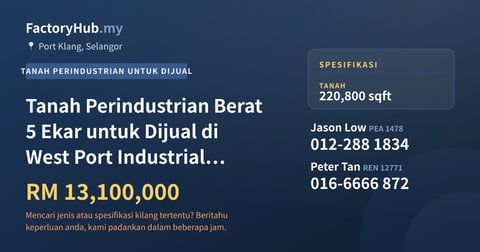 Tanah Untuk Dijual - Tanah Perindustrian Berat 5 Ekar untuk Dijual di West Port Industrial Park, Port Klang - Port Klang, Selangor