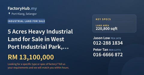 Land For Sale - 5 Acres Heavy Industrial Land for Sale in West Port Industrial Park, Port Klang - Port Klang, Selangor