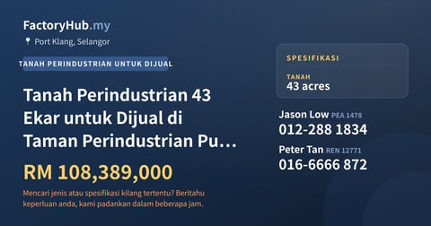 Tanah Untuk Dijual - Tanah Perindustrian 43 Ekar untuk Dijual di Taman Perindustrian Pulau Indah, Pelabuhan Klang - Port Klang, Selangor