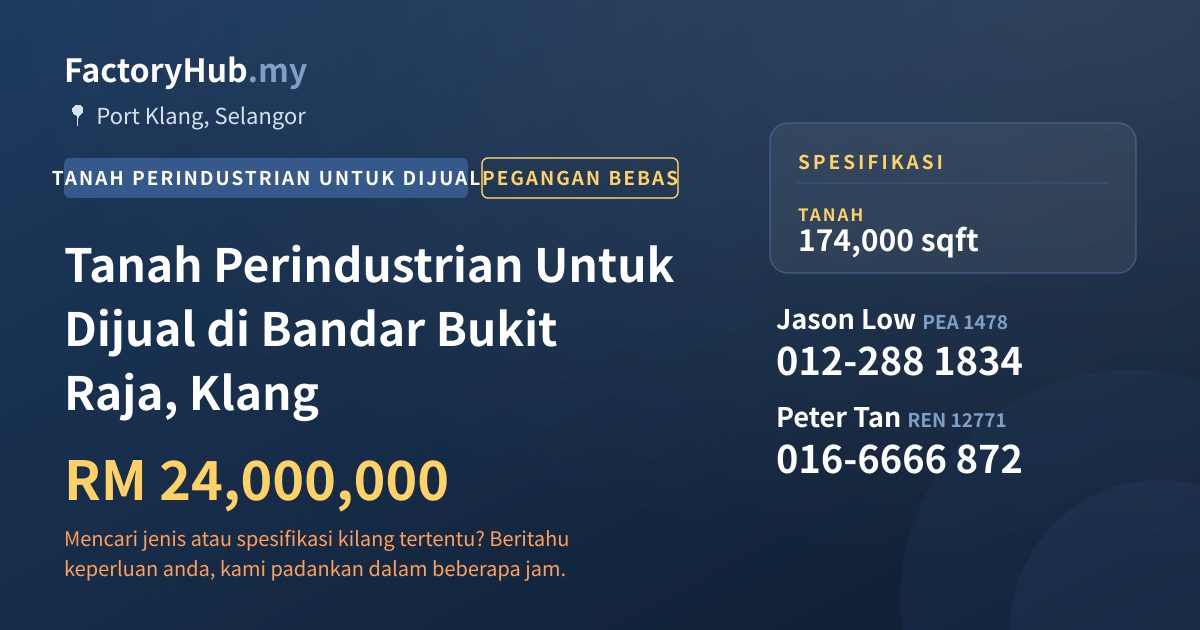 Tanah Untuk Dijual - Tanah Perindustrian Untuk Dijual di Bandar Bukit Raja, Klang - Port Klang, Selangor
