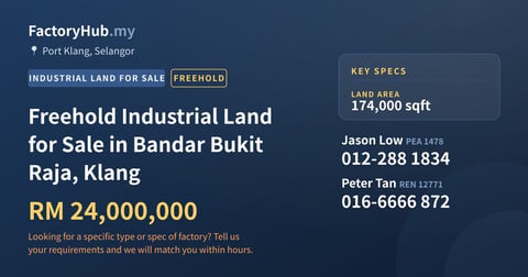 Land For Sale - Freehold Industrial Land for Sale in Bandar Bukit Raja, Klang - Port Klang, Selangor