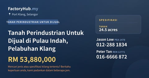 Tanah Untuk Dijual - Tanah Perindustrian Untuk Dijual di Pulau Indah, Pelabuhan Klang - Port Klang, Selangor