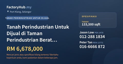 Tanah Untuk Dijual - Tanah Perindustrian Untuk Dijual di Taman Perindustrian Berat Pelabuhan Klang - Port Klang, Selangor