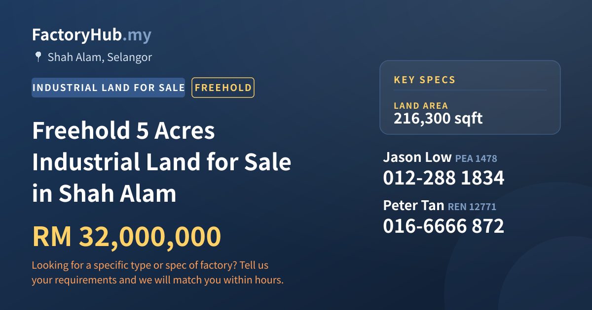 Land For Sale - Freehold 5 Acres Industrial Land for Sale in Shah Alam - Shah Alam, Selangor