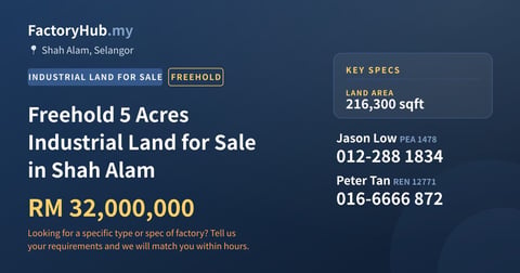 Land For Sale - Freehold 5 Acres Industrial Land for Sale in Shah Alam - Shah Alam, Selangor