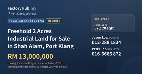 Land For Sale - Freehold 2 Acres Industrial Land for Sale in Shah Alam, Port Klang - Port Klang, Selangor