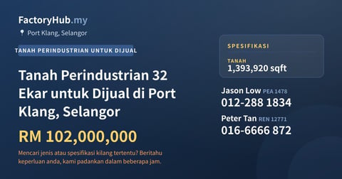 Tanah Untuk Dijual - Tanah Perindustrian 32 Ekar untuk Dijual di Port Klang, Selangor - Port Klang, Selangor
