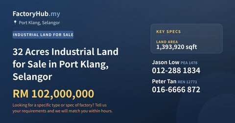 Land For Sale - 32 Acres Industrial Land for Sale in Port Klang, Selangor - Port Klang, Selangor