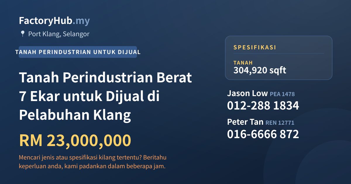 Tanah Untuk Dijual - Tanah Perindustrian Berat 7 Ekar untuk Dijual di Pelabuhan Klang - Port Klang, Selangor