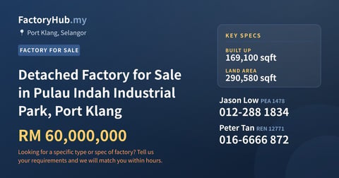 Factory For Sale - Detached Factory for Sale in Pulau Indah Industrial Park, Port Klang - Port Klang, Selangor