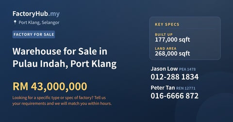Factory For Sale - Warehouse for Sale in Pulau Indah, Port Klang - Port Klang, Selangor