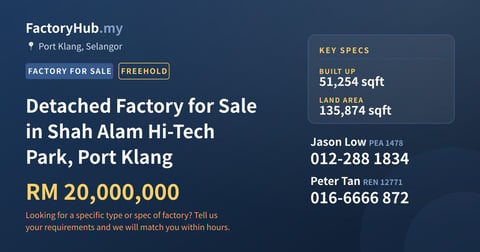 Factory For Sale - Detached Factory for Sale in Shah Alam Hi-Tech Park, Port Klang - Port Klang, Selangor