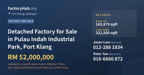 Factory For Sale - Detached Factory for Sale in Pulau Indah Industrial Park, Port Klang - Port Klang, Selangor