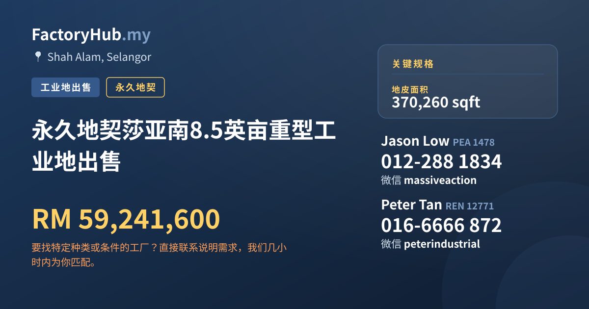 土地 出售 - 永久地契莎亚南8.5英亩重型工业地出售 - Shah Alam, Selangor