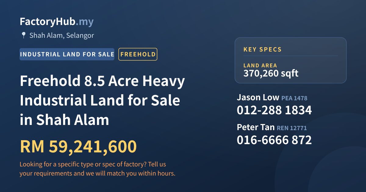 Land For Sale - Freehold 8.5 Acre Heavy Industrial Land for Sale in Shah Alam - Shah Alam, Selangor