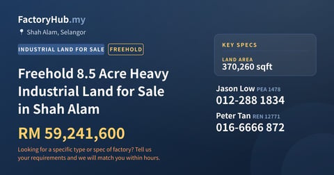 Land For Sale - Freehold 8.5 Acre Heavy Industrial Land for Sale in Shah Alam - Shah Alam, Selangor