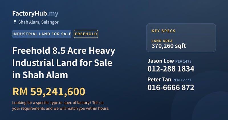 Land For Sale - Freehold 8.5 Acre Heavy Industrial Land for Sale in Shah Alam - Shah Alam, Selangor