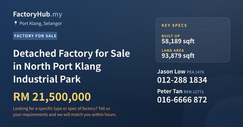 Factory For Sale - Detached Factory for Sale in North Port Klang Industrial Park - Port Klang, Selangor