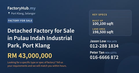 Factory For Sale - Detached Factory for Sale in Pulau Indah Industrial Park, Port Klang - Port Klang, Selangor