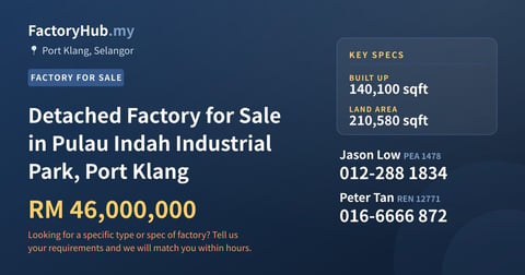 Factory For Sale - Detached Factory for Sale in Pulau Indah Industrial Park, Port Klang - Port Klang, Selangor