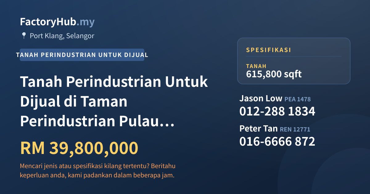 Tanah Untuk Dijual - Tanah Perindustrian Untuk Dijual di Taman Perindustrian Pulau Indah, Pelabuhan Klang - Port Klang, Selangor