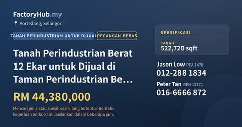 Tanah Untuk Dijual - Tanah Perindustrian Berat 12 Ekar untuk Dijual di Taman Perindustrian Berat Klang - Port Klang, Selangor