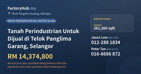 Tanah Untuk Dijual - Tanah Perindustrian Untuk Dijual di Telok Panglima Garang, Selangor - Telok Panglima Garang, Selangor