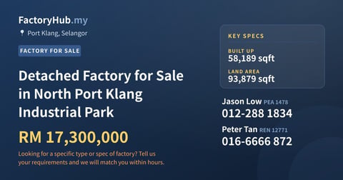 Factory For Sale - Detached Factory for Sale in North Port Klang Industrial Park - Port Klang, Selangor