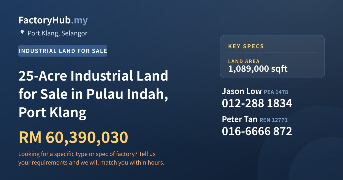 Land For Sale - 25-Acre Industrial Land for Sale in Pulau Indah, Port Klang - Port Klang, Selangor