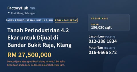 Tanah Untuk Dijual - Tanah Perindustrian 4.2 Ekar untuk Dijual di Bandar Bukit Raja, Klang - Port Klang, Selangor