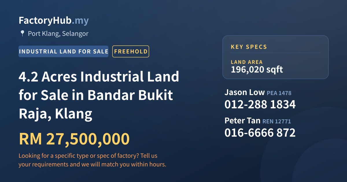 Land For Sale - 4.2 Acres Industrial Land for Sale in Bandar Bukit Raja, Klang - Port Klang, Selangor
