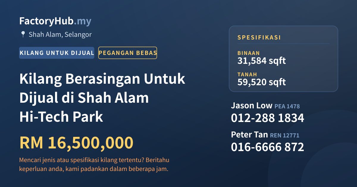 Kilang Untuk Dijual - Kilang Berasingan Untuk Dijual di Shah Alam Hi-Tech Park - Shah Alam, Selangor