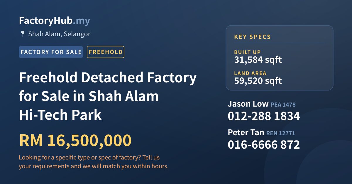 Factory For Sale - Freehold Detached Factory for Sale in Shah Alam Hi-Tech Park - Shah Alam, Selangor