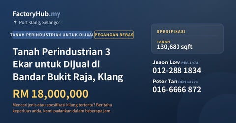 Tanah Untuk Dijual - Tanah Perindustrian 3 Ekar untuk Dijual di Bandar Bukit Raja, Klang - Port Klang, Selangor