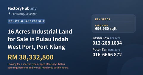 Land For Sale - 16 Acres Industrial Land for Sale in Pulau Indah West Port, Port Klang - Port Klang, Selangor