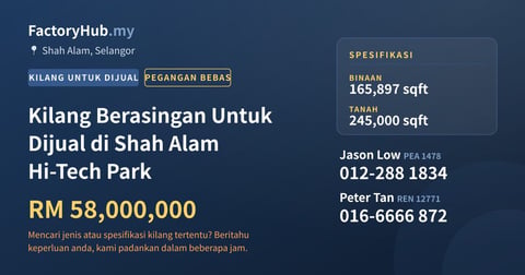 Kilang Untuk Dijual - Kilang Berasingan Untuk Dijual di Shah Alam Hi-Tech Park - Shah Alam, Selangor