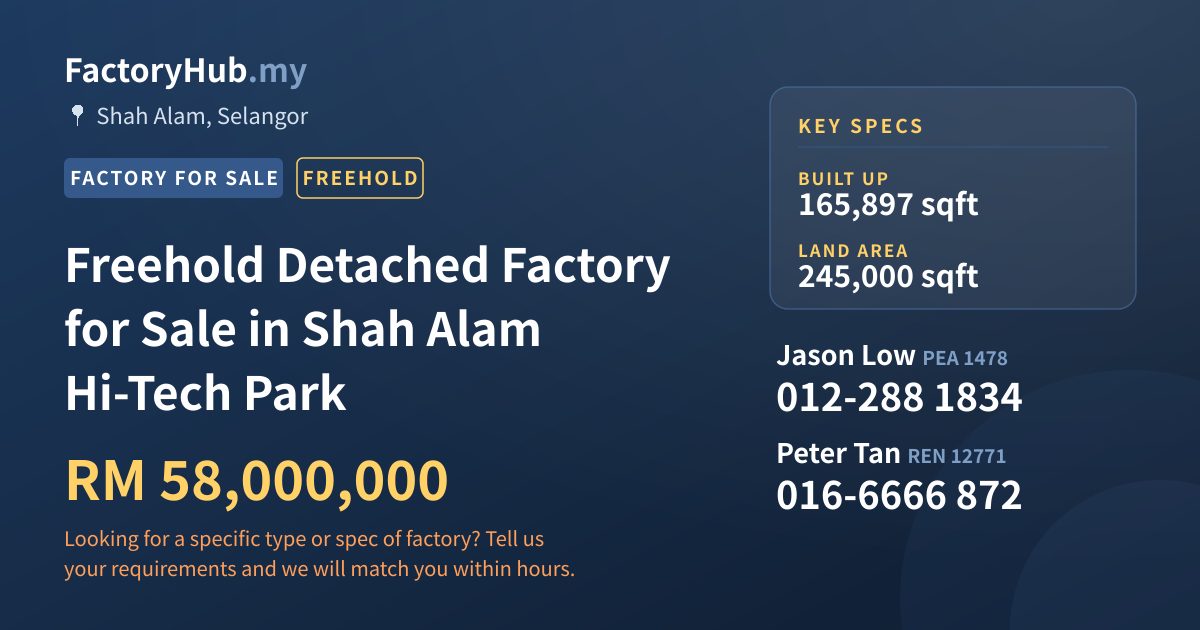 Factory For Sale - Freehold Detached Factory for Sale in Shah Alam Hi-Tech Park - Shah Alam, Selangor
