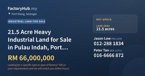 Land For Sale - 21.5 Acre Heavy Industrial Land for Sale in Pulau Indah, Port Klang - Port Klang, Selangor