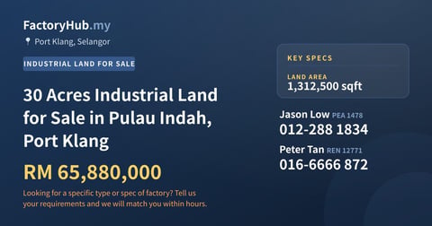 Land For Sale - 30 Acres Industrial Land for Sale in Pulau Indah, Port Klang - Port Klang, Selangor