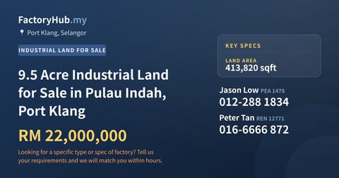 Land For Sale - 9.5 Acre Industrial Land for Sale in Pulau Indah, Port Klang - Port Klang, Selangor