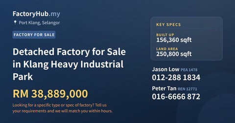 Factory For Sale - Detached Factory for Sale in Klang Heavy Industrial Park - Port Klang, Selangor