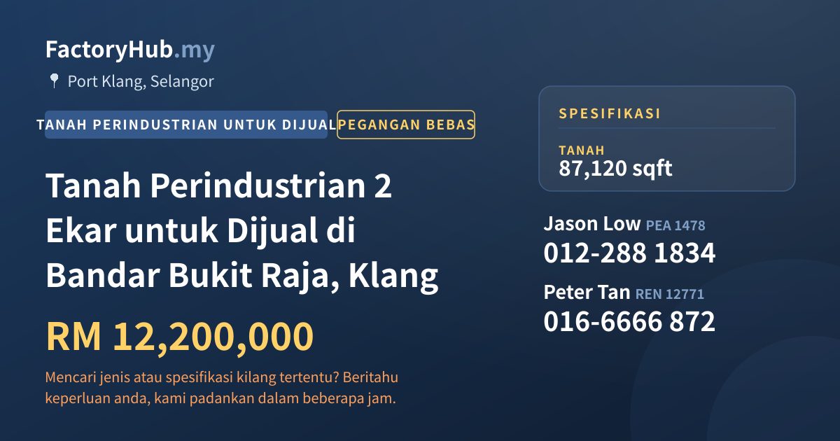 Tanah Untuk Dijual - Tanah Perindustrian 2 Ekar untuk Dijual di Bandar Bukit Raja, Klang - Port Klang, Selangor