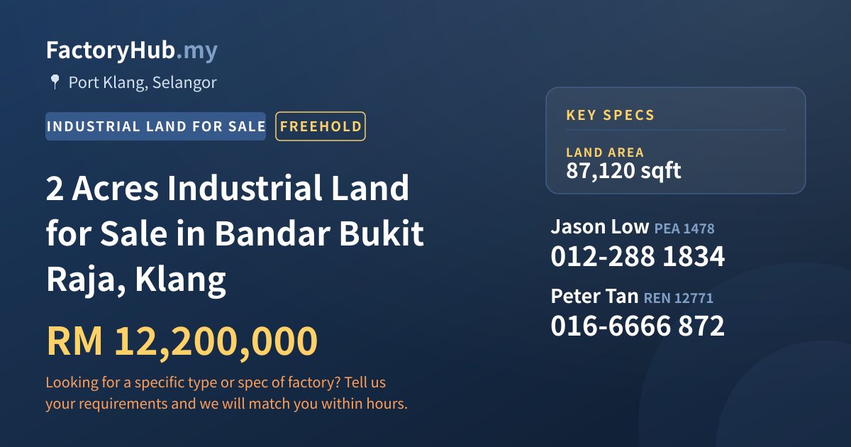 Land For Sale - 2 Acres Industrial Land for Sale in Bandar Bukit Raja, Klang - Port Klang, Selangor