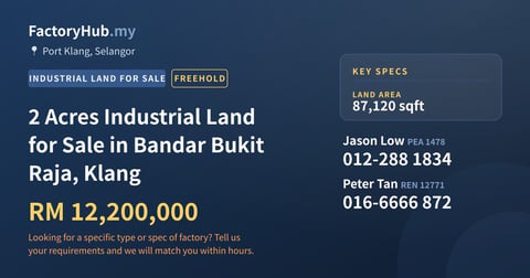 Land For Sale - 2 Acres Industrial Land for Sale in Bandar Bukit Raja, Klang - Port Klang, Selangor