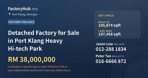 Factory For Sale - Detached Factory for Sale in Port Klang Heavy Hi-tech Park - Port Klang, Selangor