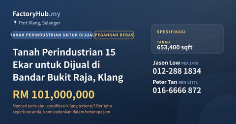 Tanah Untuk Dijual - Tanah Perindustrian 15 Ekar untuk Dijual di Bandar Bukit Raja, Klang - Port Klang, Selangor