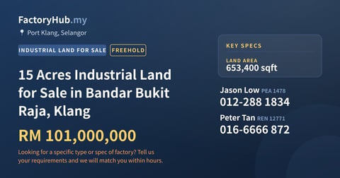 Land For Sale - 15 Acres Industrial Land for Sale in Bandar Bukit Raja, Klang - Port Klang, Selangor